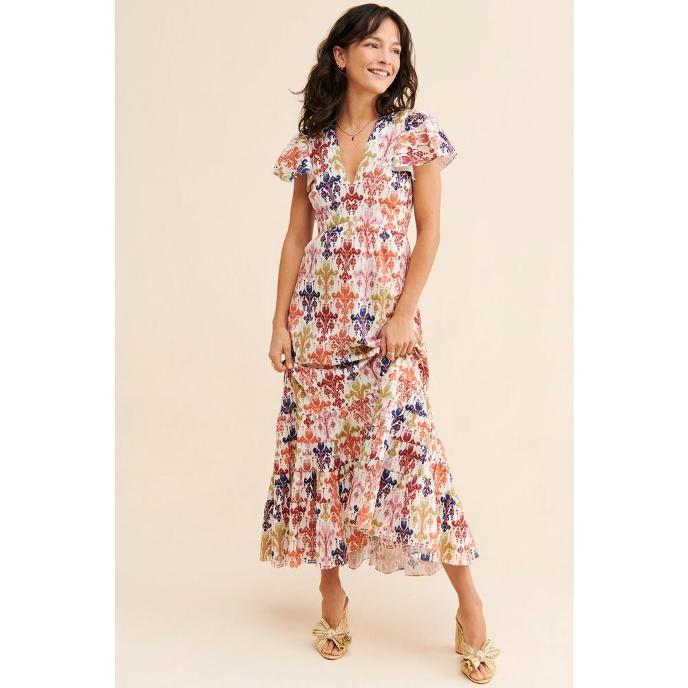 Sachin & Babi Paloma V-Neck Flutter Sleeve Flounce Hem Midi Dress Multicolor 4